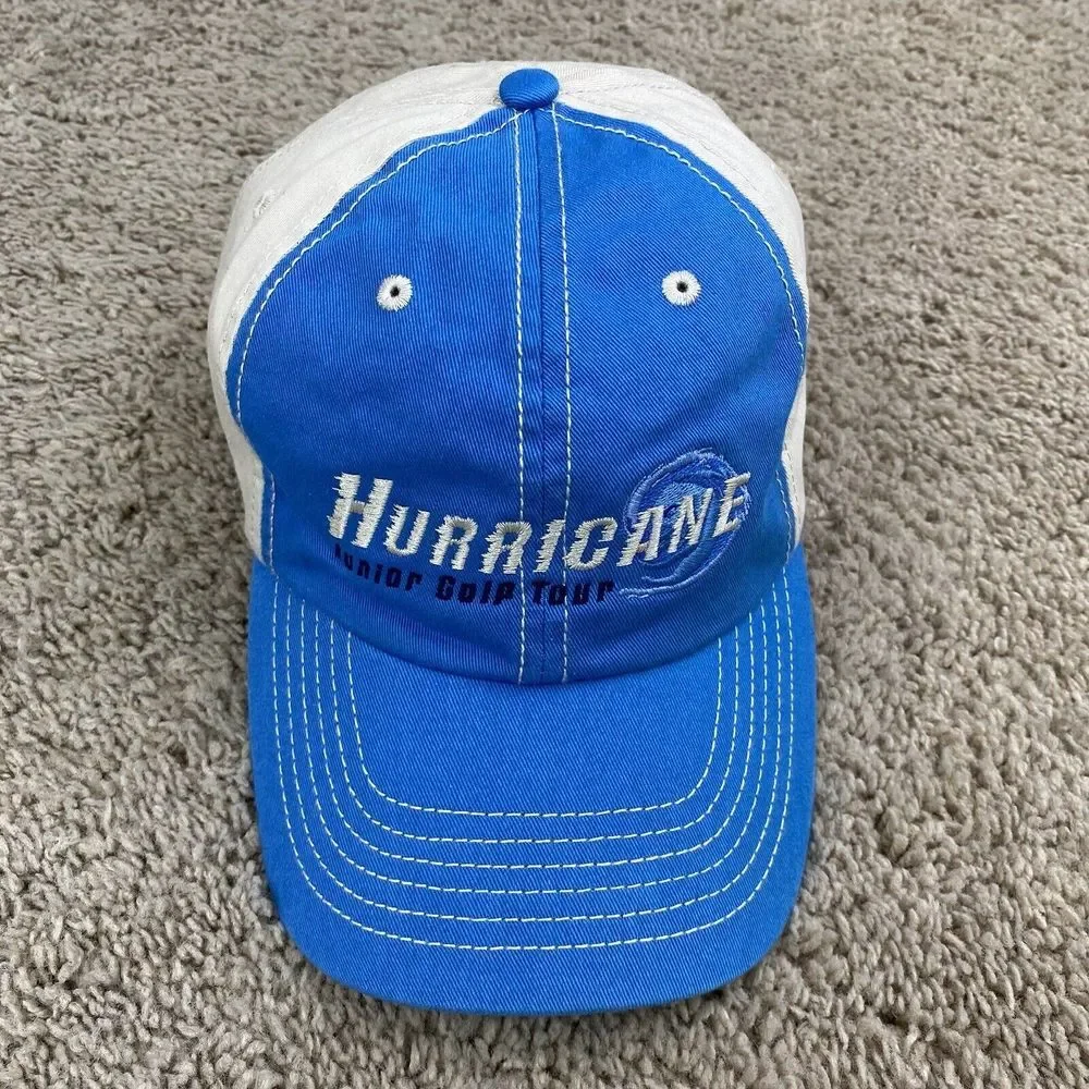 Hurricane Junior Golf Tour ADG Hat‎ Khaki Blue Adjustable Script Logo Dad Cap